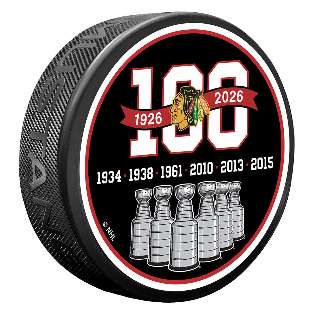 Chicago Blackhawks Centennial Puck Stanley Cups