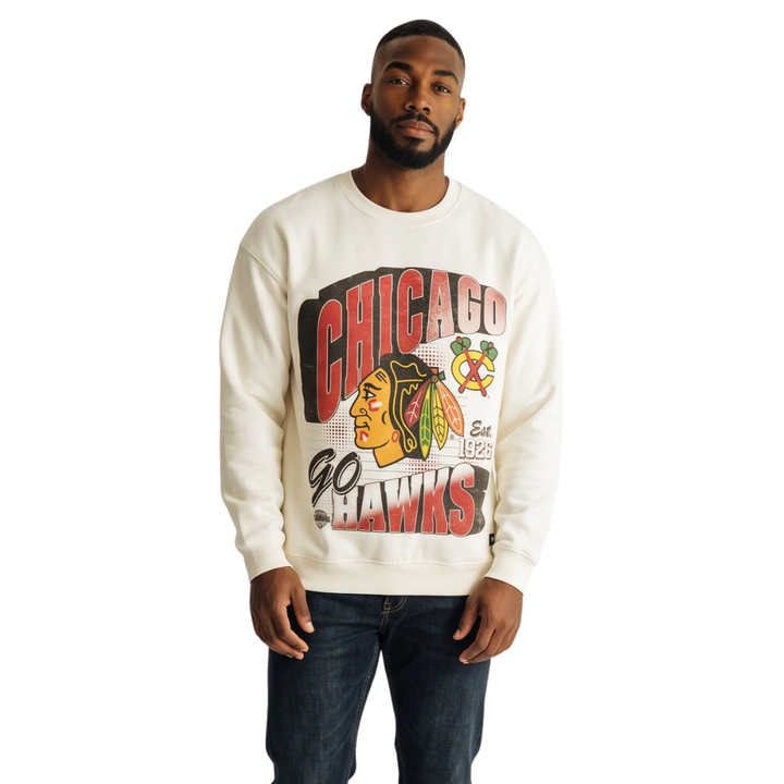 Wild Collective Chicago Blackhawks Go Hawks Fleece Crewneck