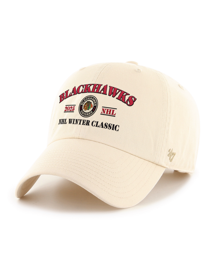 '47 brand cream adjustable cap with Chicago Blackhawks logo and wordmark - left angle lay flat