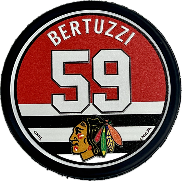 Chicago Blackhawks Name &amp; Number Puck - Tyler Bertuzzi 