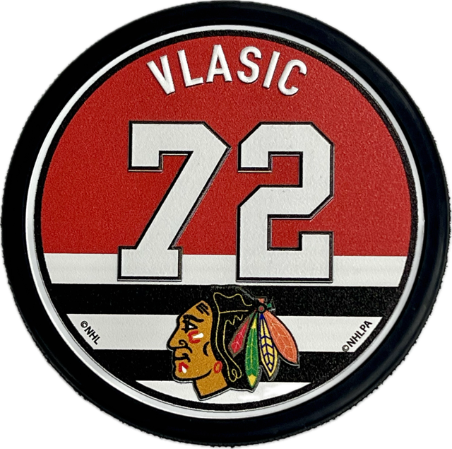 Chicago Blackhawks Name &amp; Number Puck - Alex Vlasic 