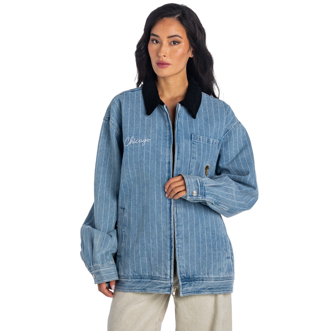 Wild Collective Chicago Blackhawks Unisex Pinstripe Denim Jacket