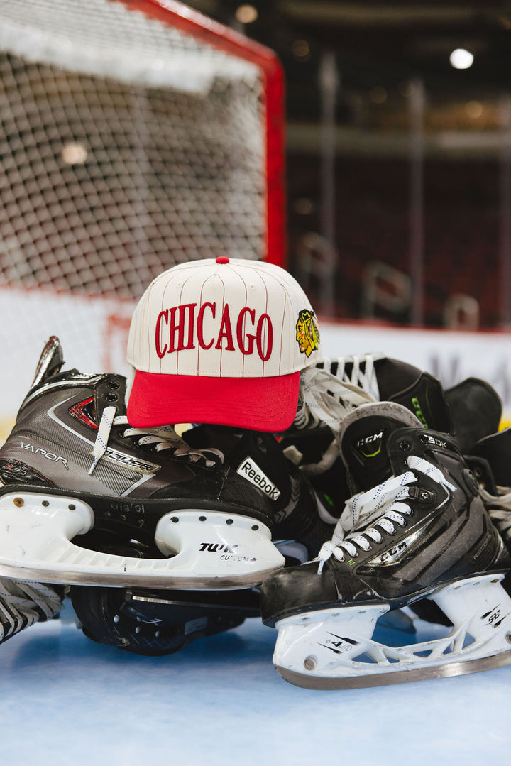 Chicago Blackhawks x Alice & Wonder Pinstripe Roscoe Snapback Cap