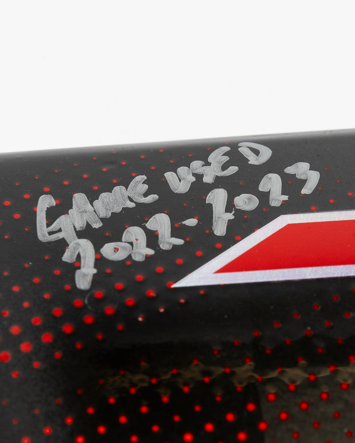 signed game-used goalie hockey stick from Chicago Blackhawks goalie Arvid Soderblom - year detail lay flat