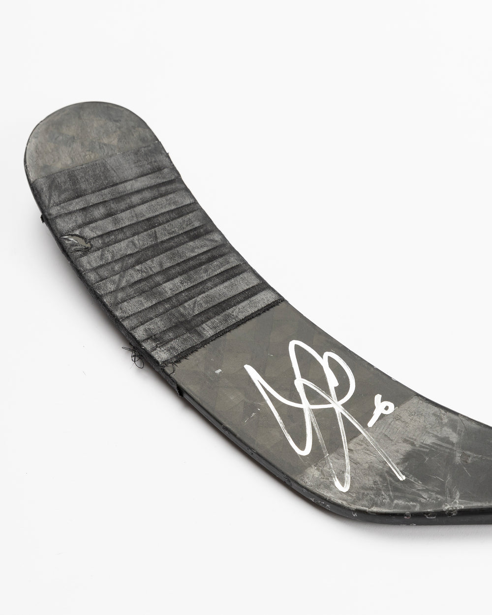 game-used hockey stick signed by Chicago Blackhawks player Seth Jones - autograph detail lay flat