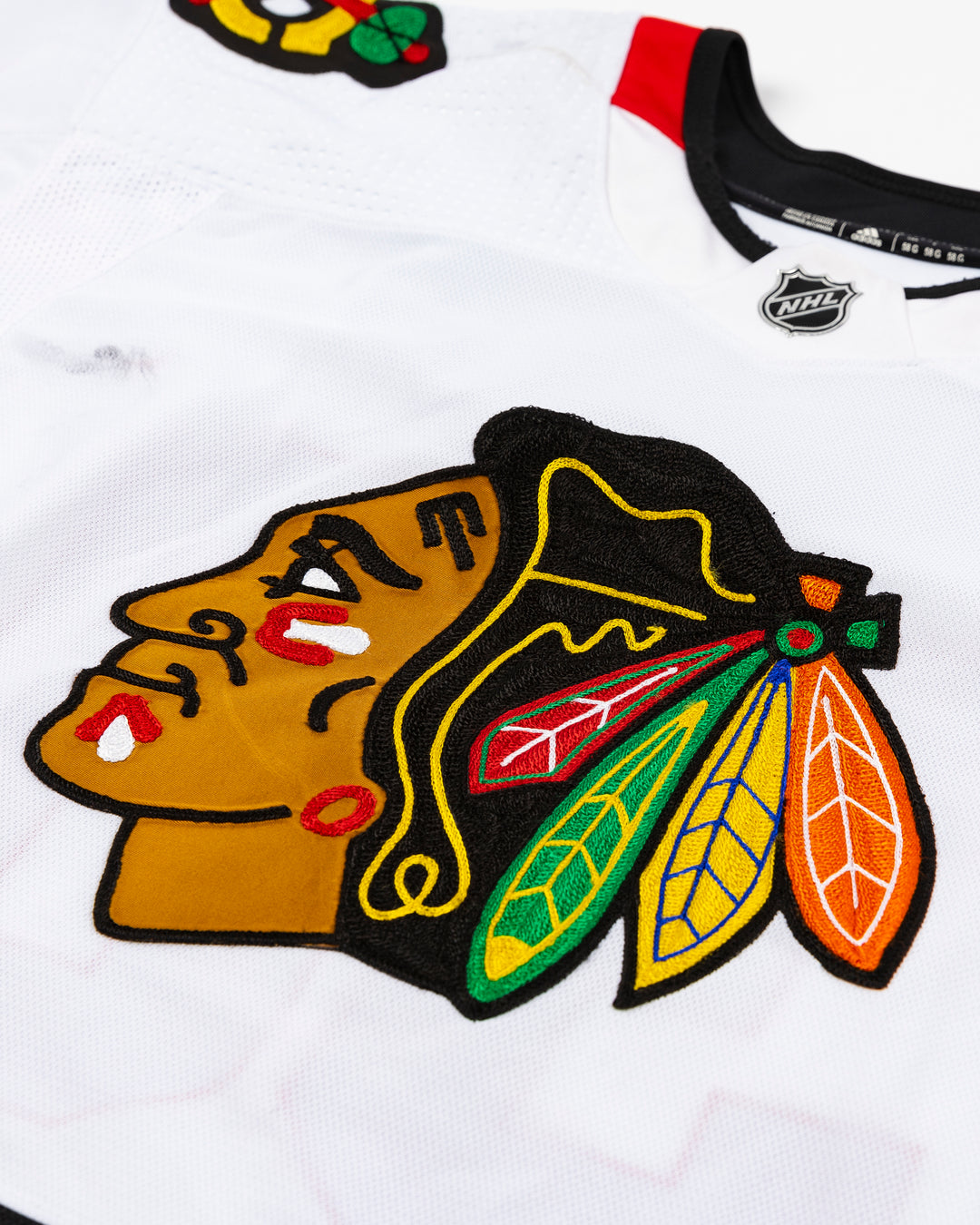 white away Chicago Blackhawks game-used Malcolm Subban jersey - front detail lay flat