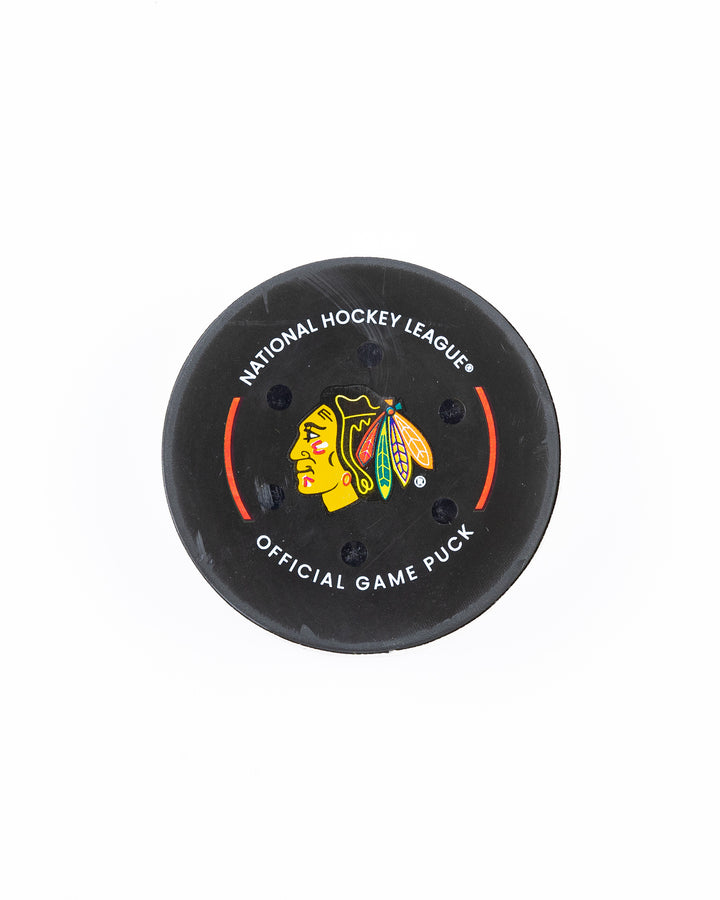 Chicago Blackhawks official game used puck against Florida Panthers in November 2024 - front lay flat