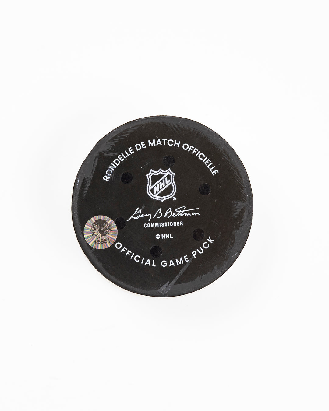 official Chicago Blackhawks hockey goal puck scored by Teuvo Teravainen against the Florida Panthers in November 2024 - back lay flat