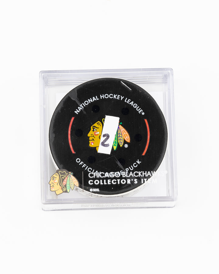 official Chicago Blackhawks game used goal puck scored by Tyler Bertuzzi against the Carolina Hurricanes on January 20, 2025 - front lay flat in case