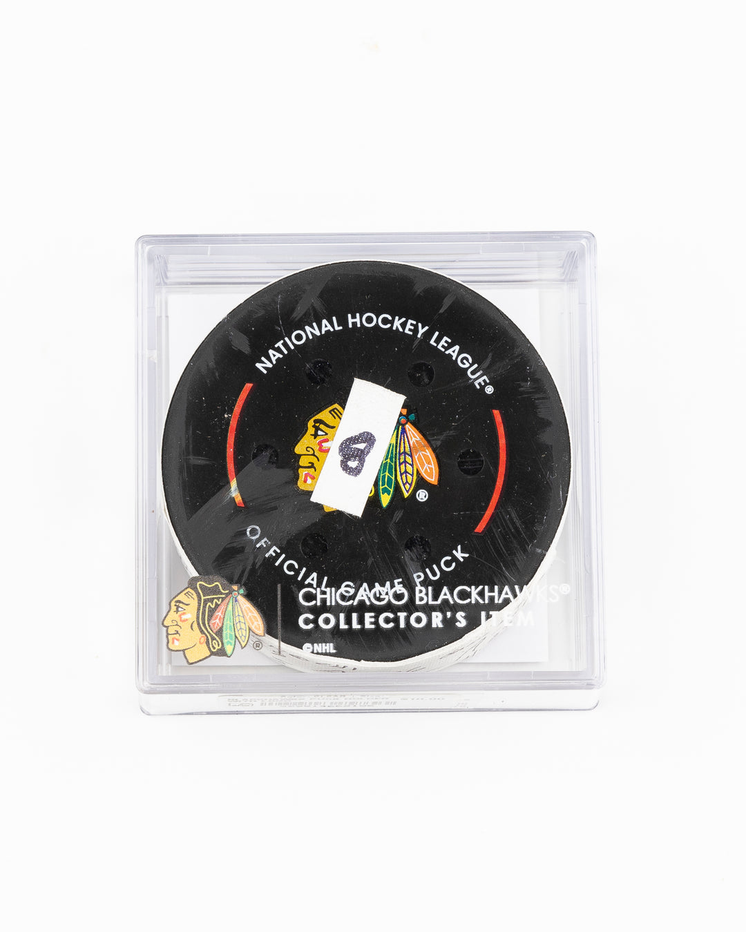 offcial Chicago Blackhawks game used goal hockey puck scored by Tyler Bertuzzi against Vegas Golden Knights on January 18, 2025 - front lay flat in case