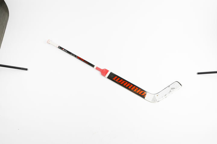 WARRIOR brand hockey goalie stick used in game by former Chicago Blackhawks goalie Petr Mrazek - front lay flat