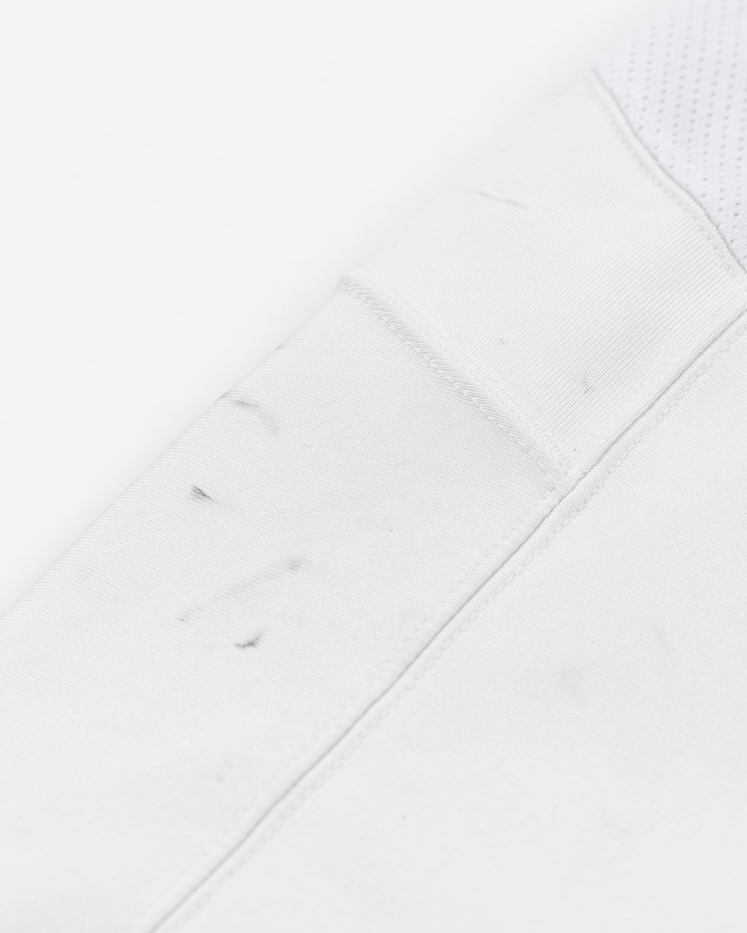 white adidas hockey socks used by Chicago Blackhawks player Louis Crevier - scuff detail lay flat