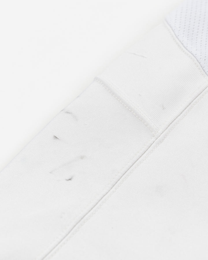 white adidas hockey socks used by Chicago Blackhawks player Louis Crevier - scuff detail lay flat