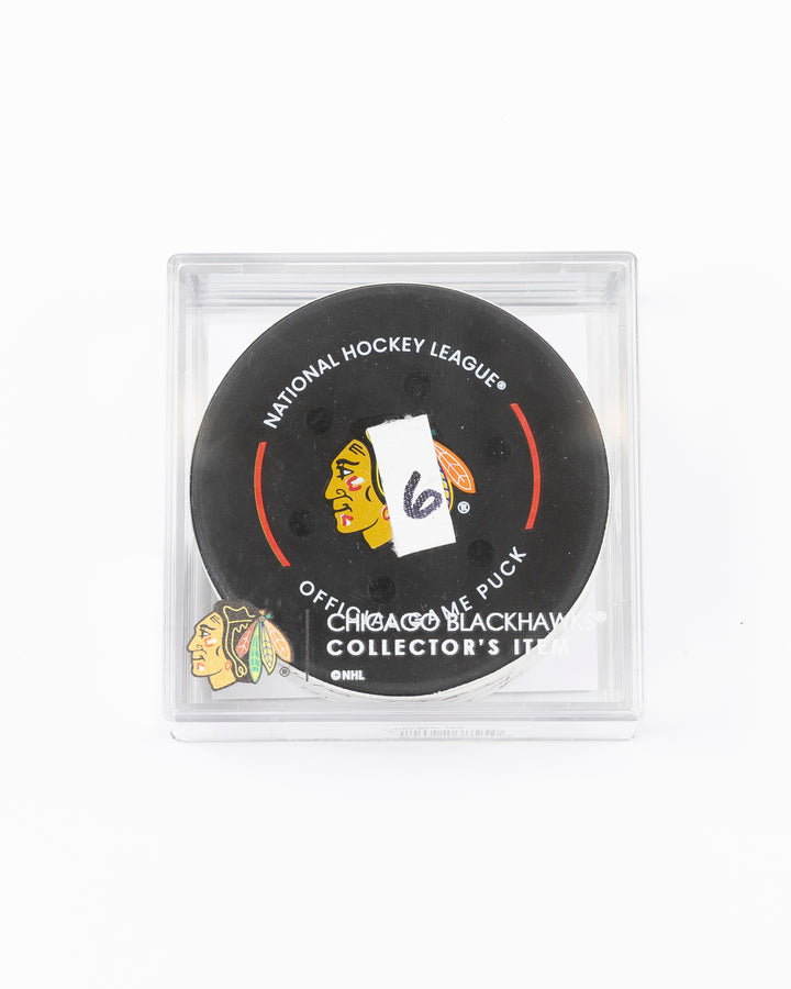 official hockey goal puck scored by Chicago Blackhawks plyer Craig Smith against Ottawa Senators 3/5/25 - front lay flat in case