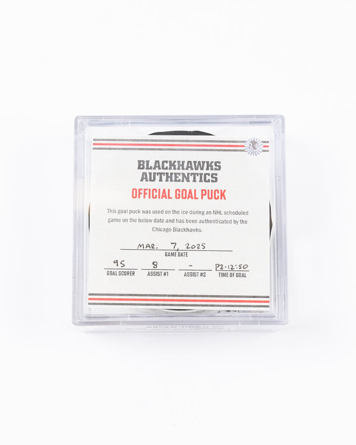 official game used hockey goal puck scored by Chicago Blackhawks player Ilya Mikheyev - front lay flat in case with certificate