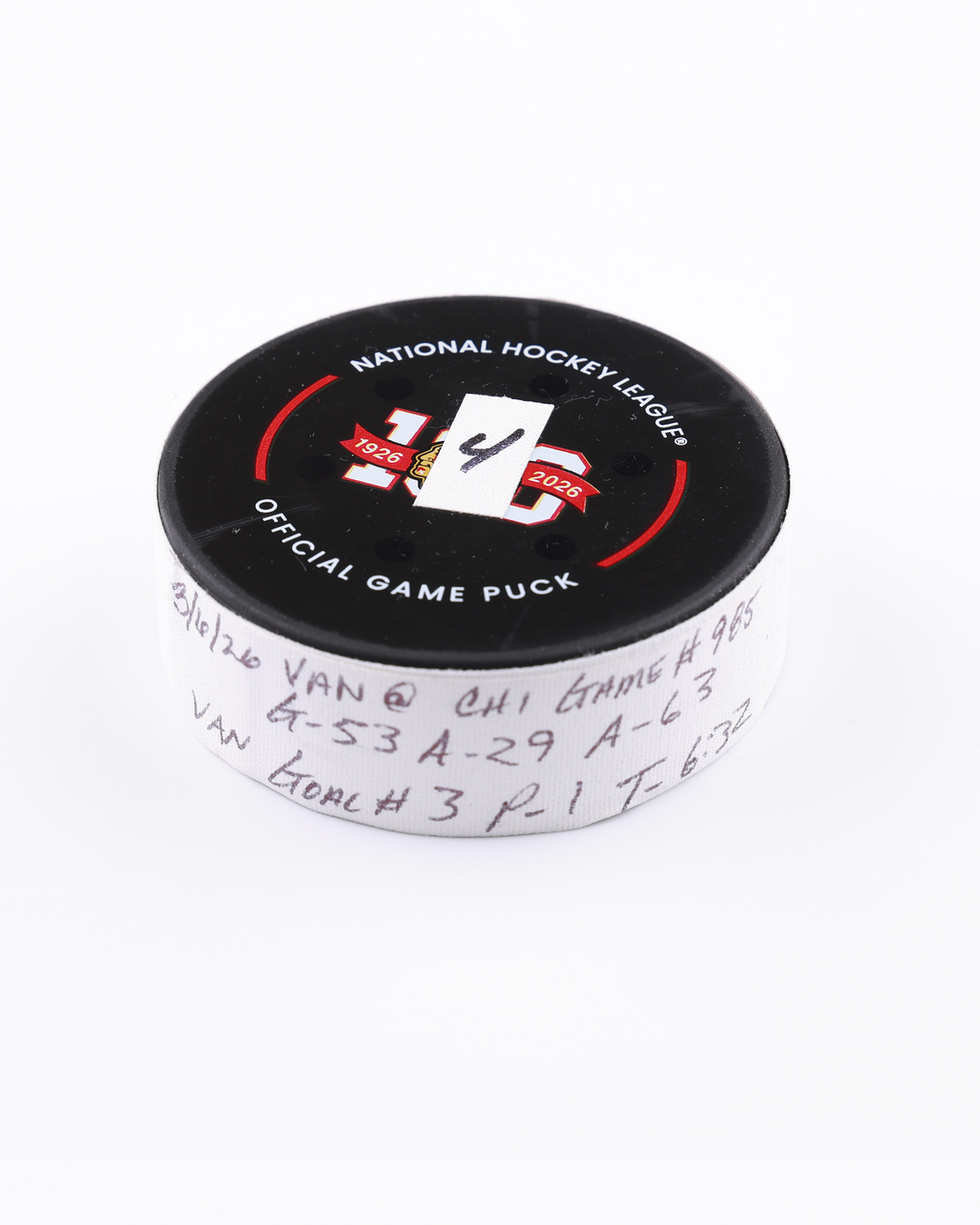 Teddy Blueger (VAN) Game-Used Goal Puck 25227