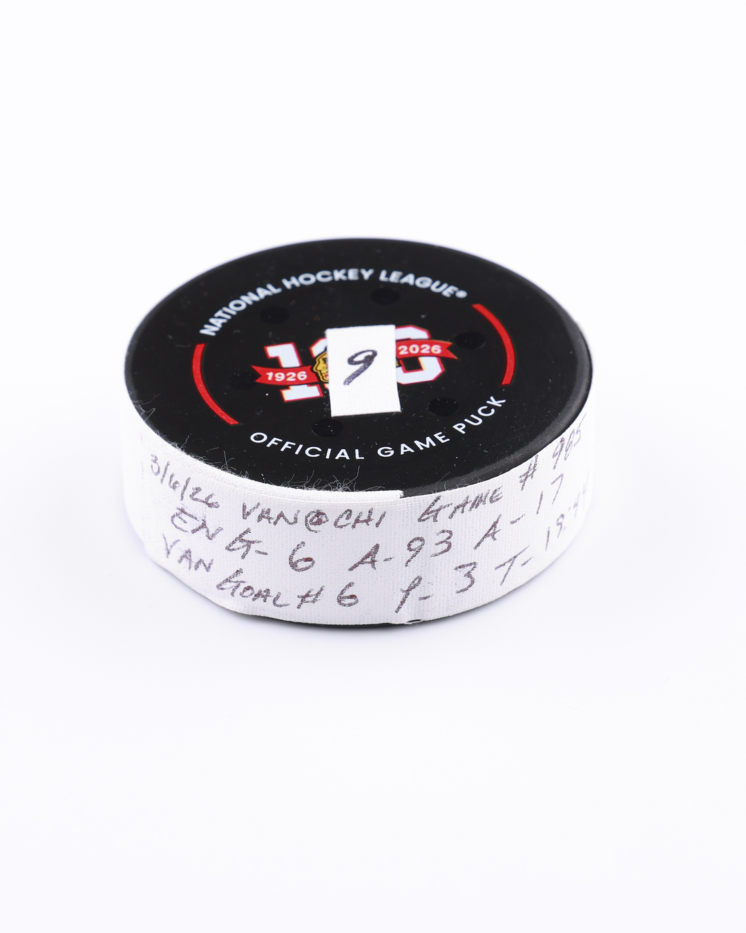 Brock Boeser (VAN) Game-Used Goal Puck 25230