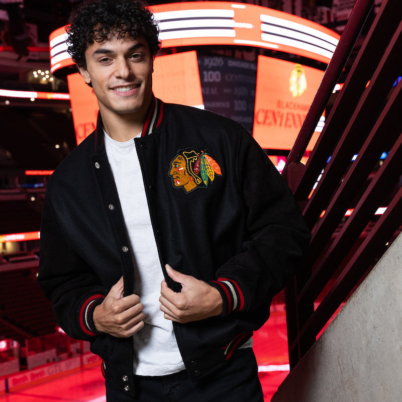 American Needle Chicago Blackhawks 6X Stanley Cup Champions Wool Leather Varsity Jacket