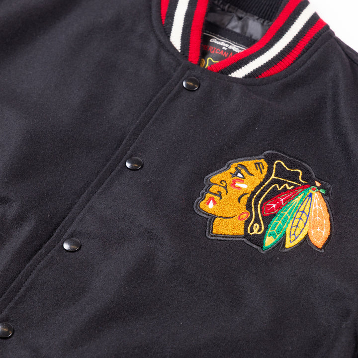 American Needle Chicago Blackhawks 6X Stanley Cup Champions Wool Leather Varsity Jacket