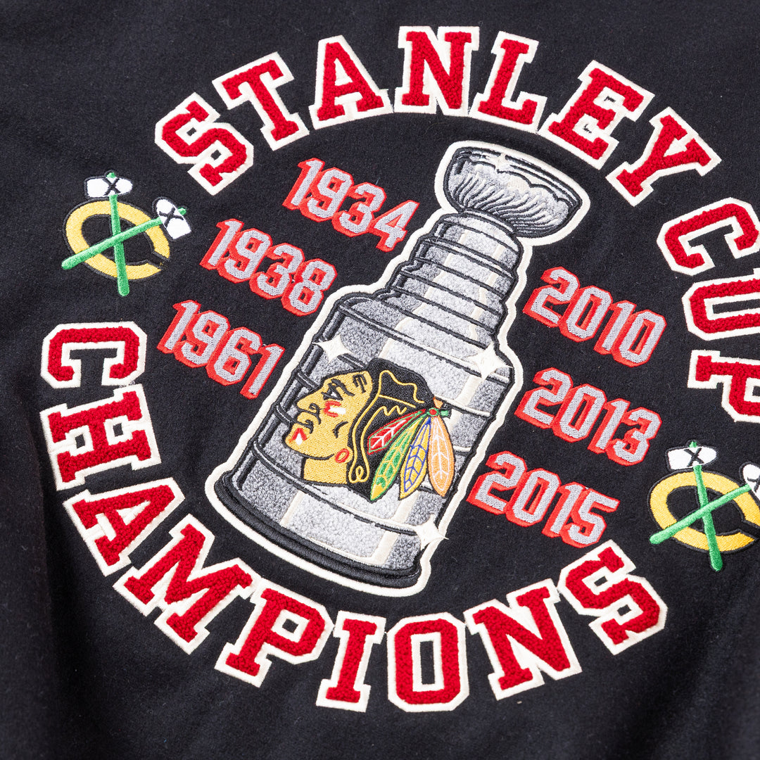 American Needle Chicago Blackhawks 6X Stanley Cup Champions Wool Leather Varsity Jacket