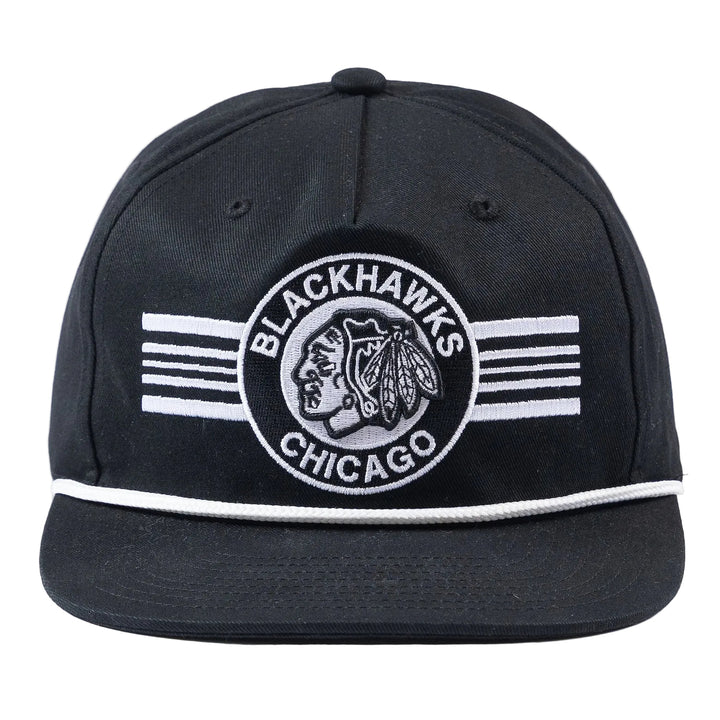 Mitchell &amp; Ness Chicago Blackhawks Black &amp; White Stripe Rope Snapback