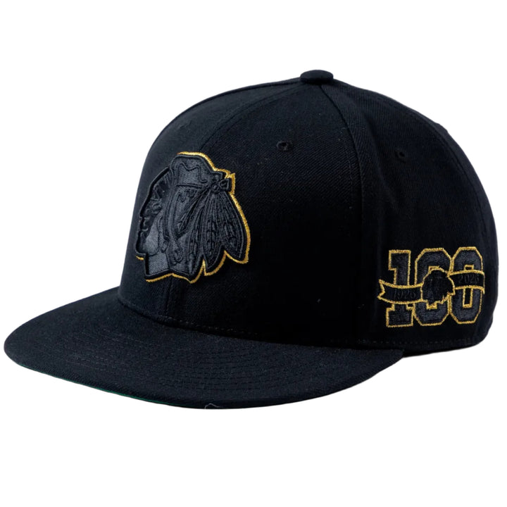 Mitchell & Ness Chicago Blackhawks Centennial Black & Gold Fitted Hat