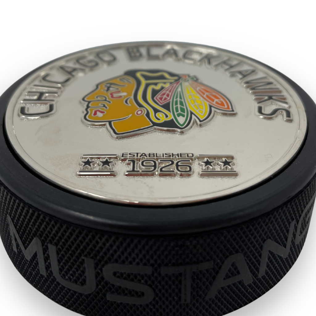 Chicago Blackhawks Puck - Silver Established Medallion