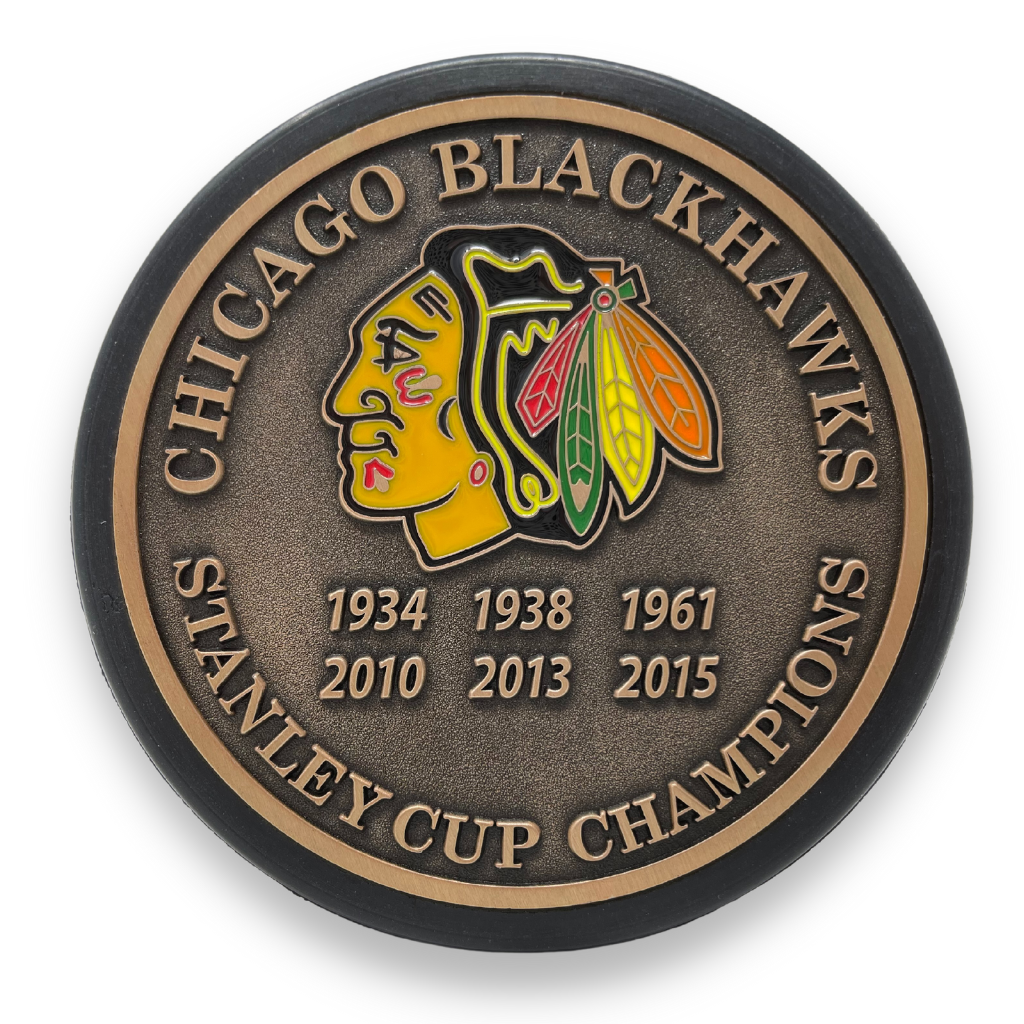 Chicago Blackhawks Puck Stanley Cup Years Gold Medallion