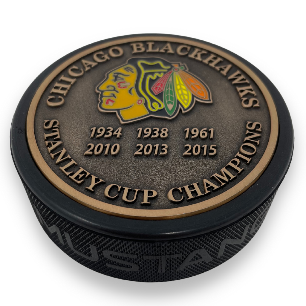 Chicago Blackhawks Puck Stanley Cup Years Gold Medallion