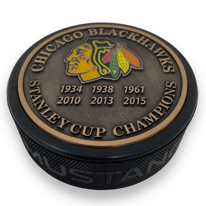 Chicago Blackhawks Puck Stanley Cup Years Gold Medallion