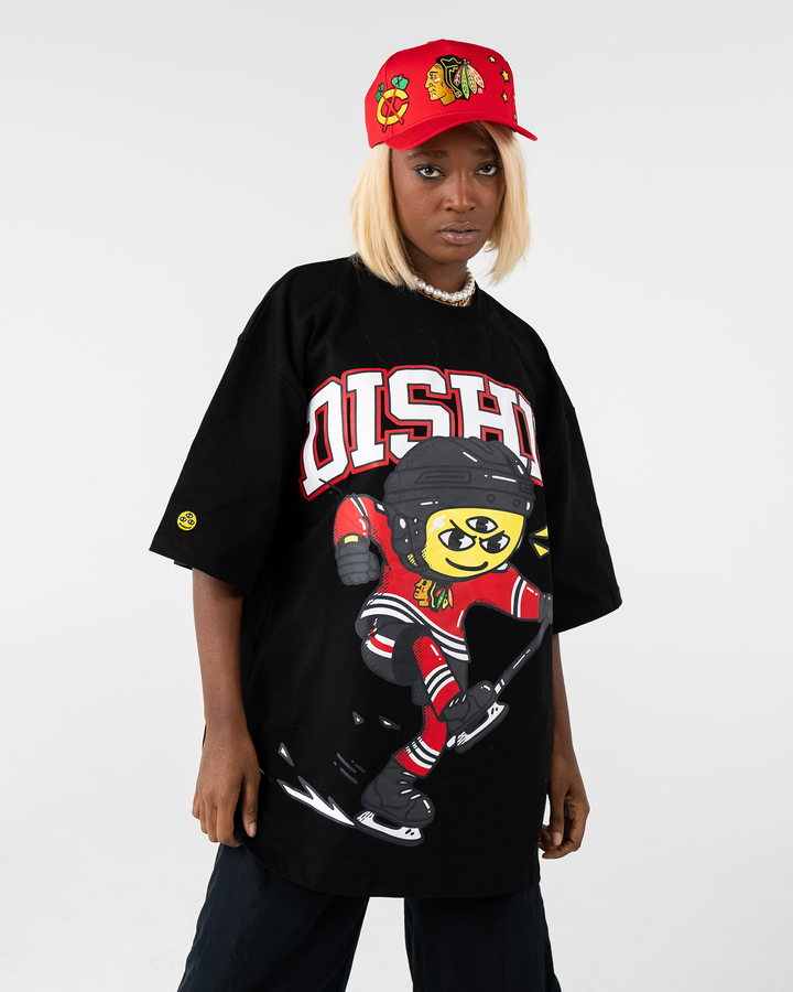 black DISHIN x Blackhawks tee - on female model