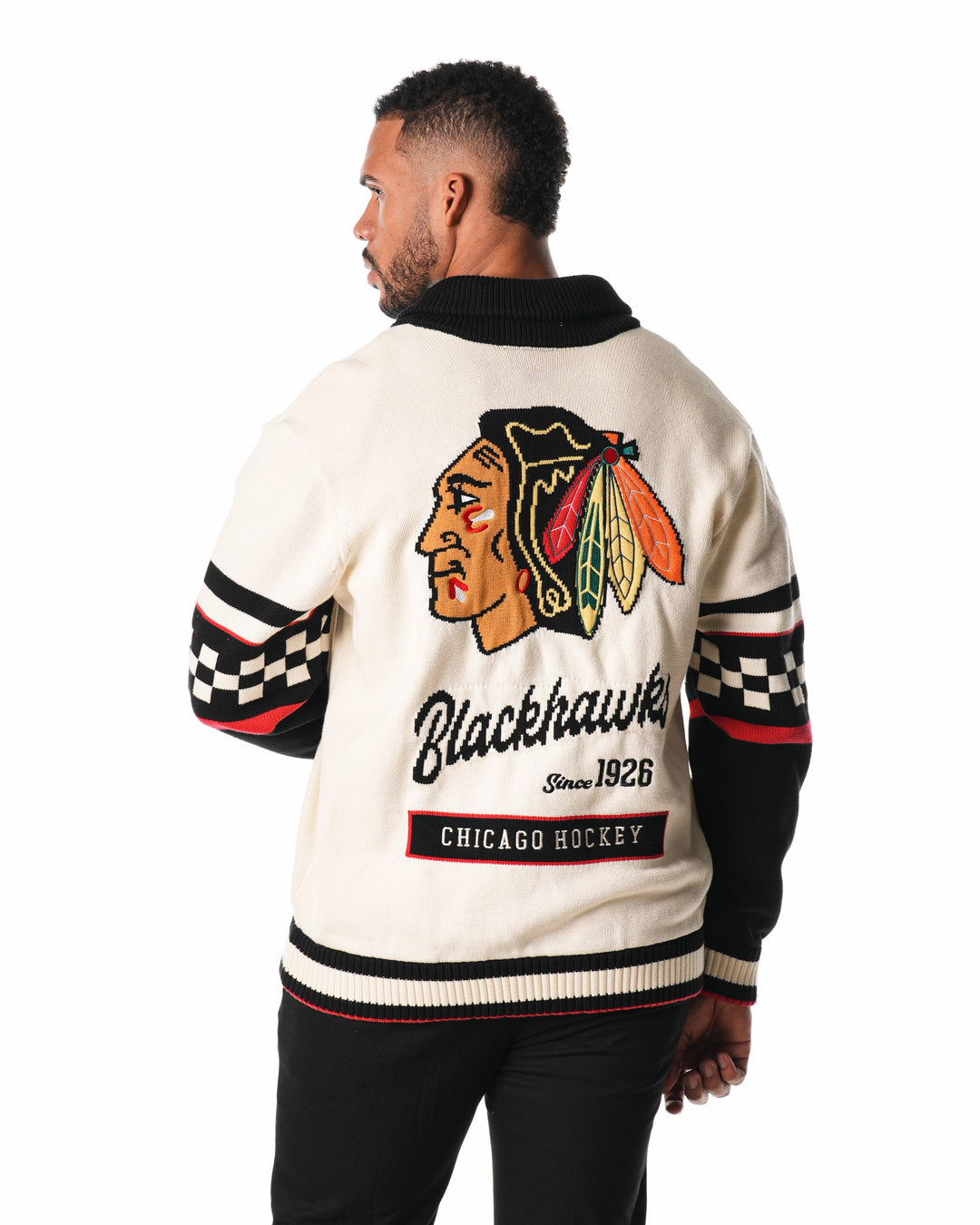 Wild Collective Chicago Blackhawks Jacquard Button Up Sweater