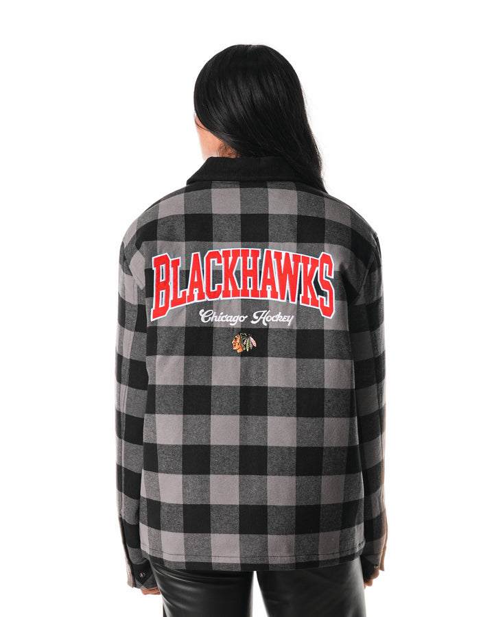 Wild Collective Chicago Blackhawks Flannel Zip Up Shacket