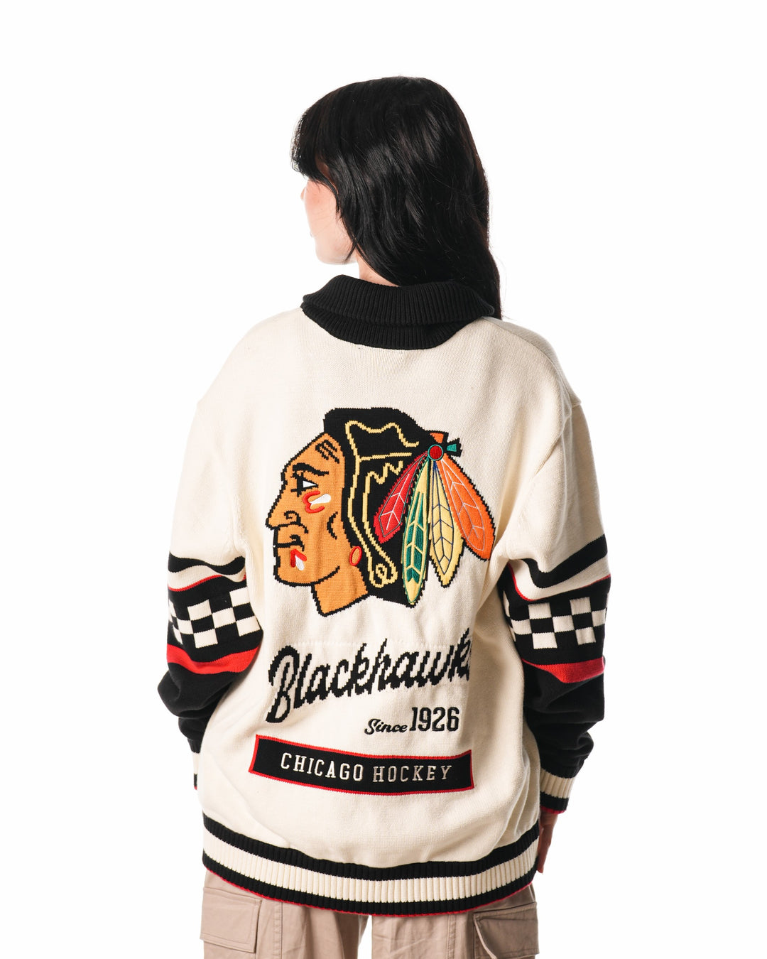 Wild Collective Chicago Blackhawks Jacquard Button Up Sweater