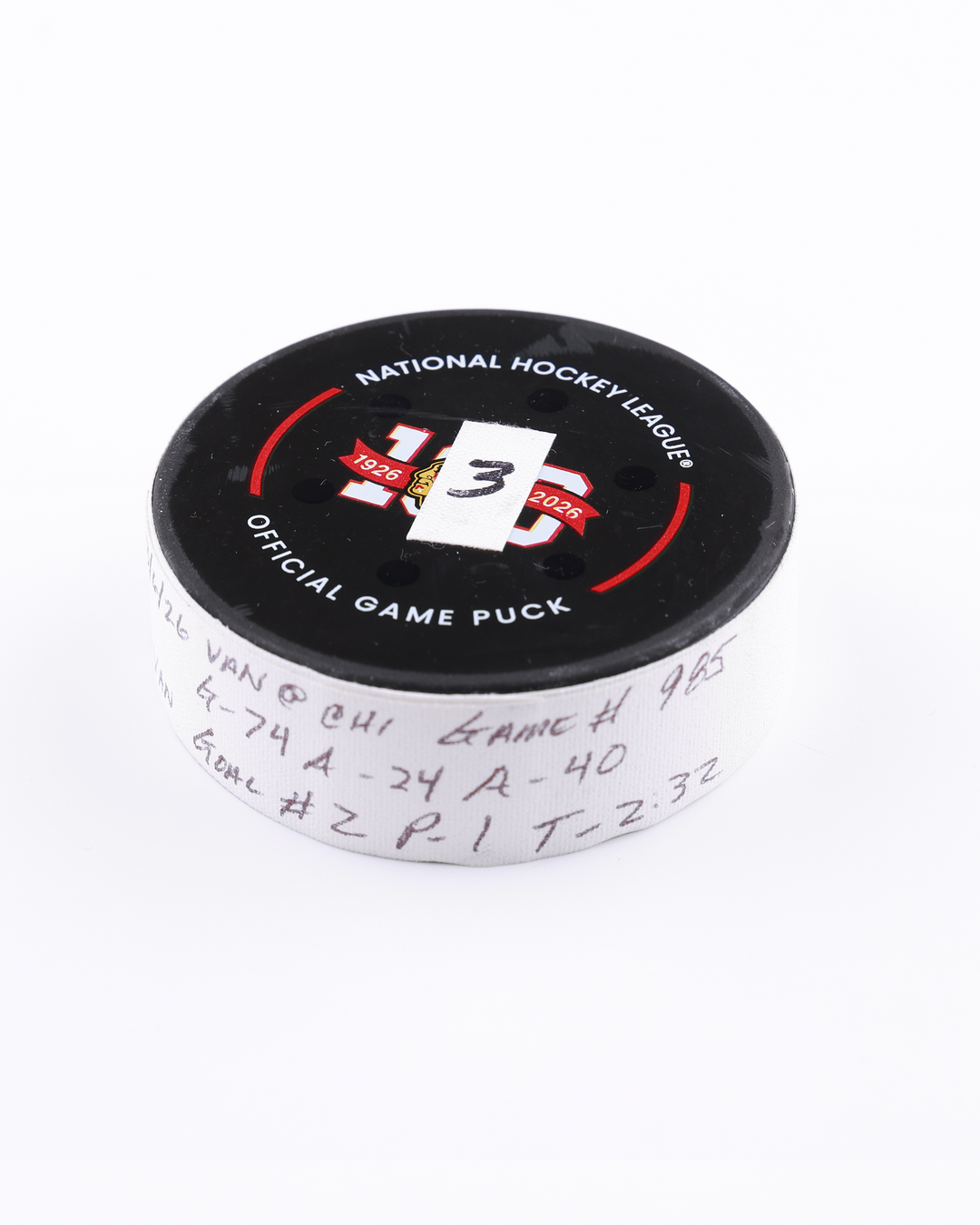 Jake DeBrusk (VAN) Game-Used Goal Puck 25226