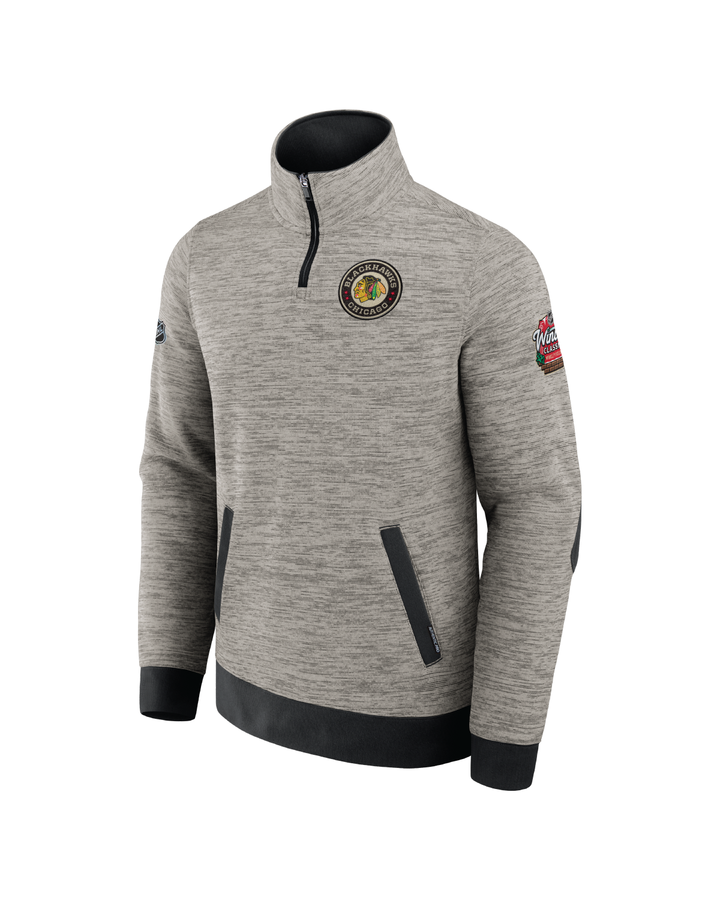 grey Fanatics Authentic Pro quarter zip with Chicago Blackhawks Winter Classic logo on left chest - front ghost image