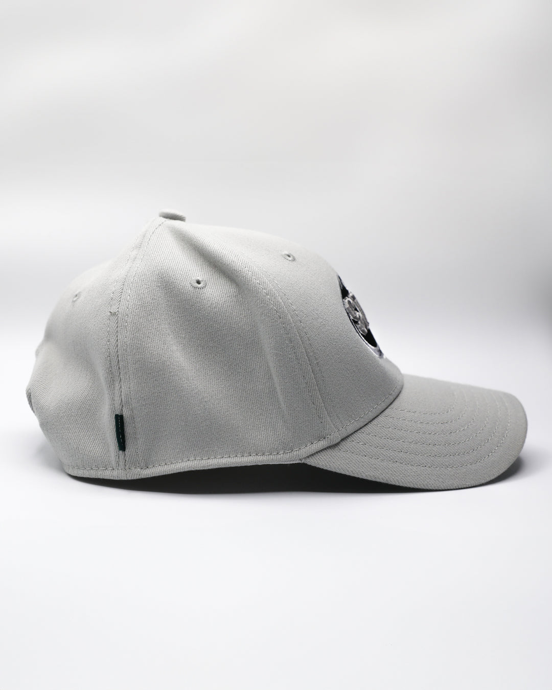 grey adjustable hat with tonal Chicago Steel logo embroidered on front - right side lay flat