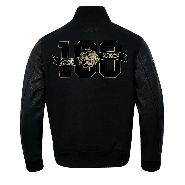 Pro Standard Chicago Blackhawks Centennial Black &amp; Gold Wool Varsity Jacket