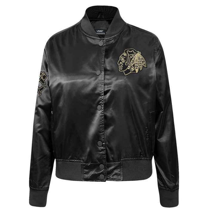 Pro Standard Chicago Blackhawks Centennial Black & Gold Women's Satin Jacket
