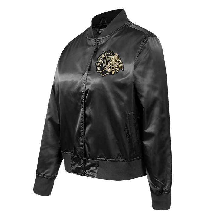 Pro Standard Chicago Blackhawks Centennial Black & Gold Women's Satin Jacket
