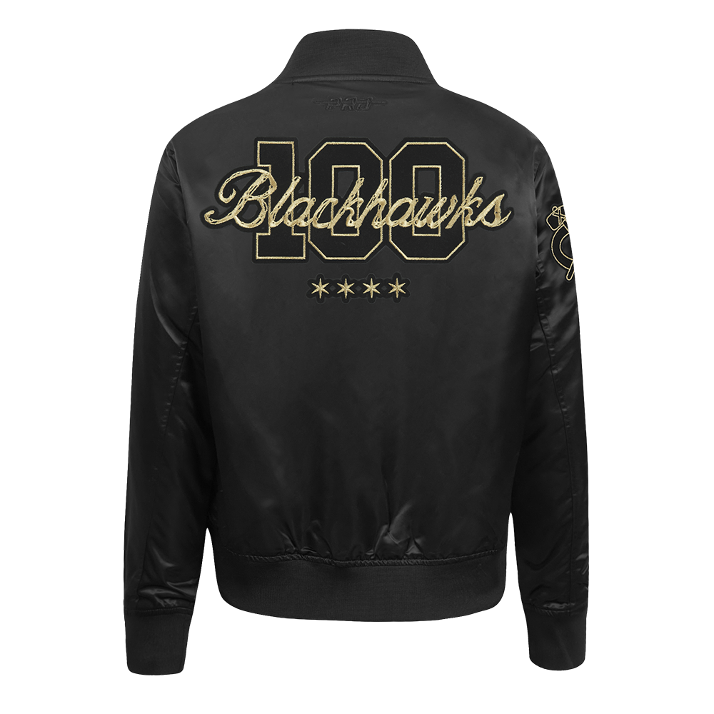 Pro Standard Chicago Blackhawks Centennial Black & Gold Women's Satin Jacket