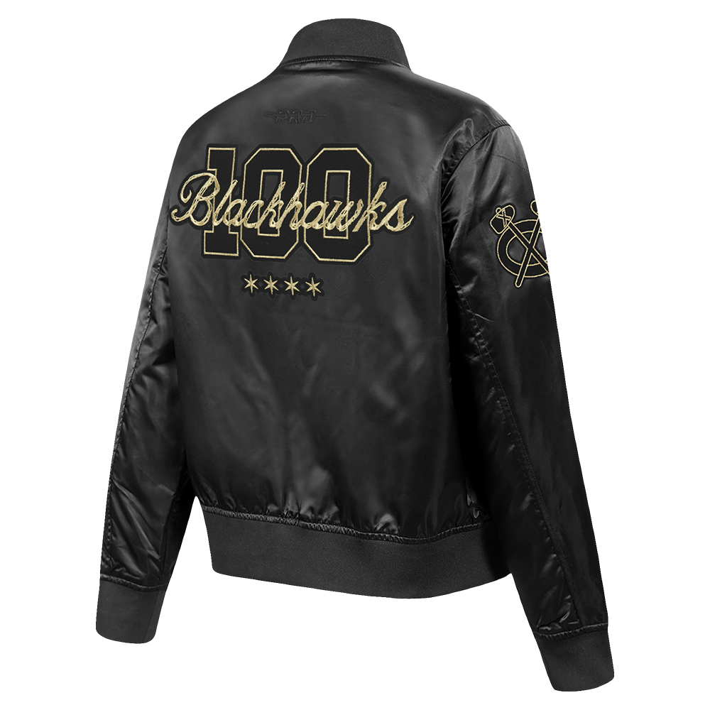 Pro Standard Chicago Blackhawks Centennial Black & Gold Women's Satin Jacket
