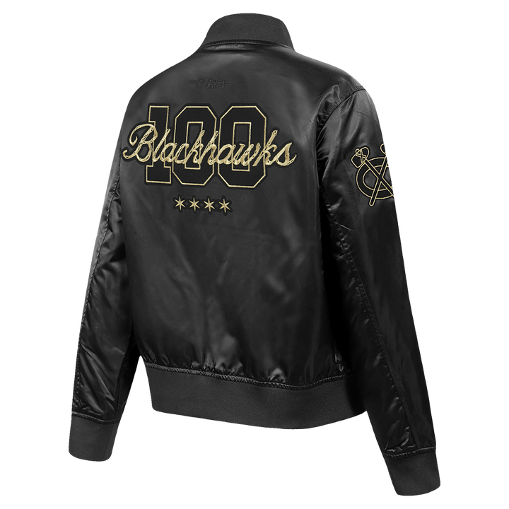 Pro Standard Chicago Blackhawks Centennial Black & Gold Women's Satin Jacket