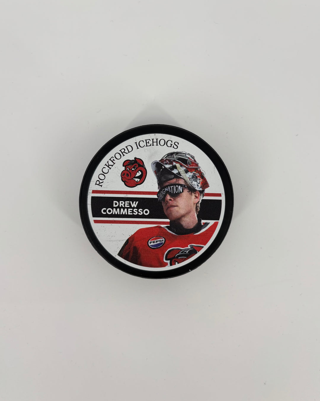 Rockford IceHogs Drew Commesso Photo Puck
