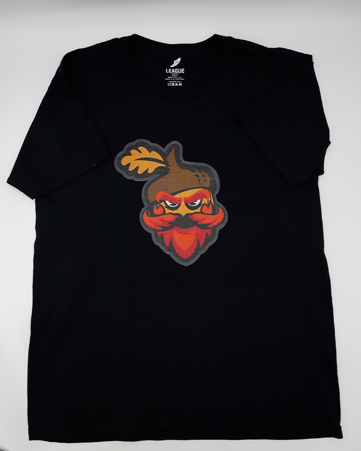 black short sleeve tee with Mighty Oaks graphic on front from the Rockford IceHogs - front lay flat
