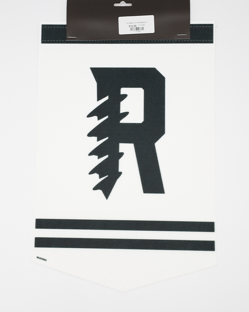 black and white 10in felt pennant with Rockford IceHogs R screw logo on front