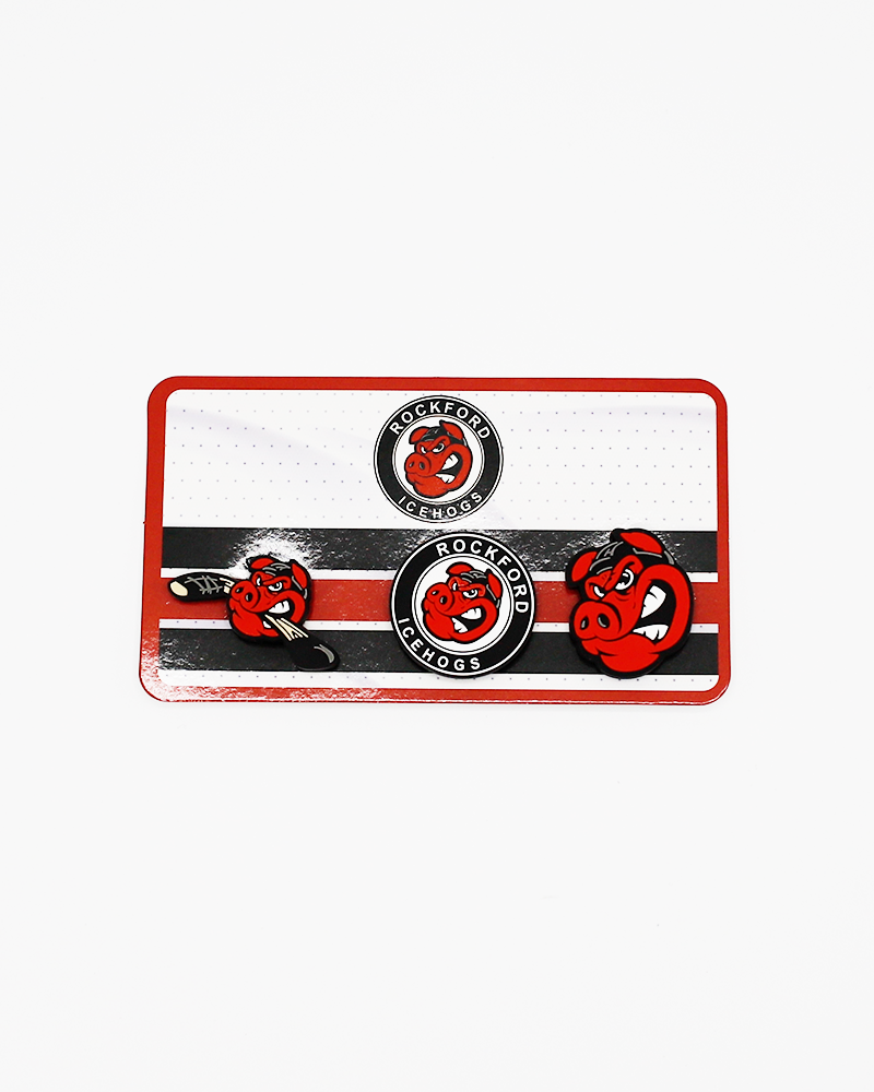 set of three Rockford IceHogs charms to put on Crocs of Hammy - front lay flat