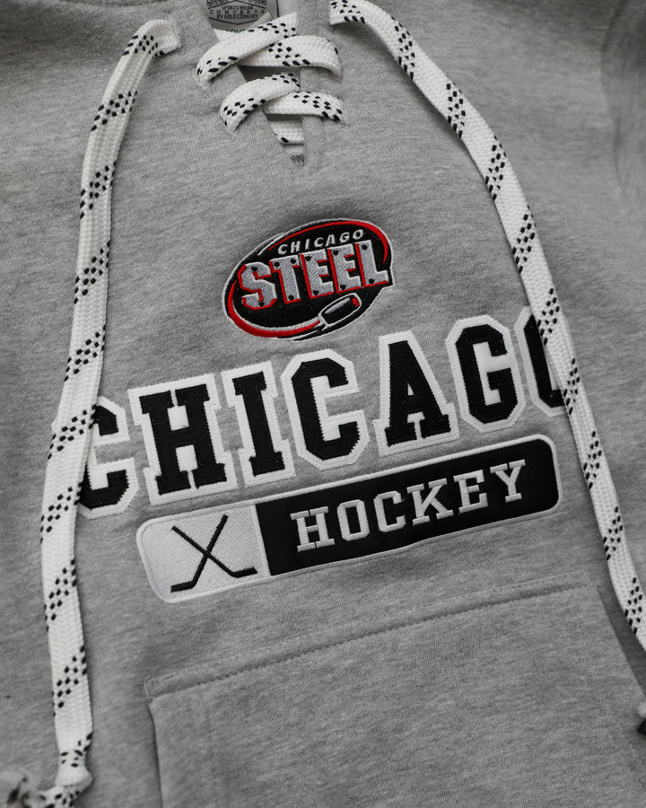 Chicago Steel Youth Sport Grey Laced Hooded Sweatshirt