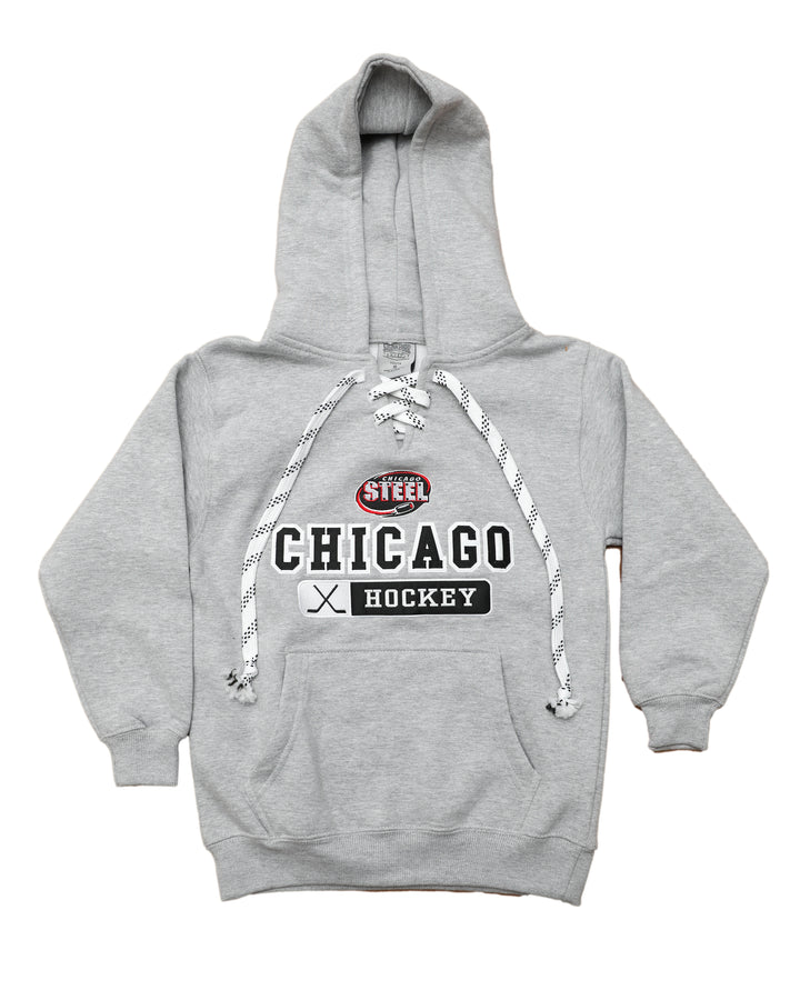 Chicago Steel Youth Sport Grey Laced Hooded Sweatshirt