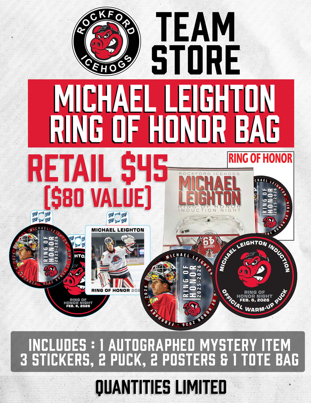 Rockford IceHogs Michael Leighton Ring of Honor Bag